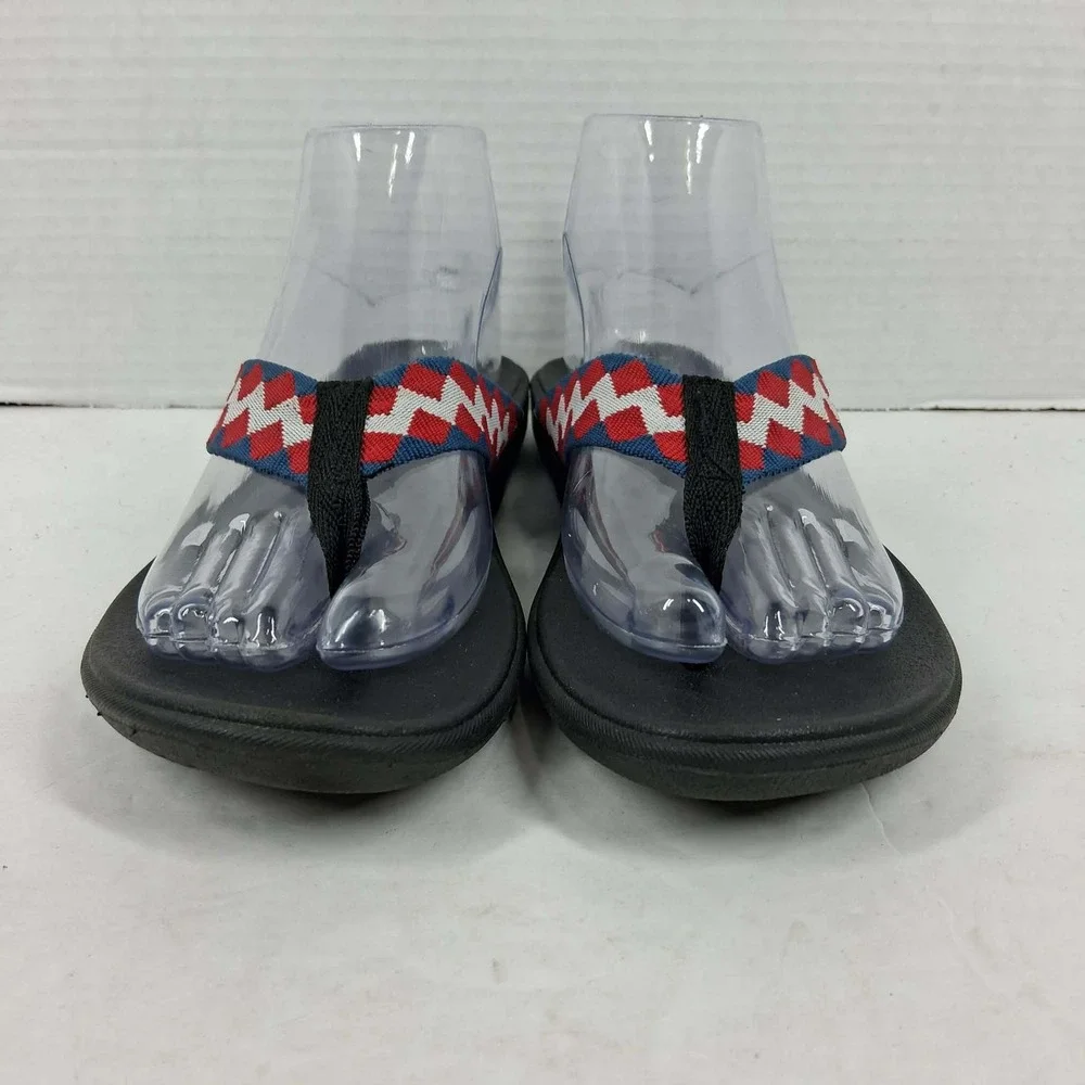 Okabashi Mens ML Flip Flop Sandals Black Red‎ White Blue Chevron Made in USA